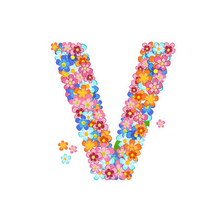 floral alphabet with colorful tiny flowers. joyful capital letter vのイラスト素材