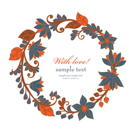 vintage floral wreath with blue flowers and orange leaves for your designのイラスト素材