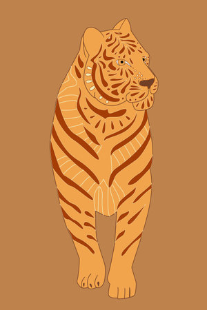 stylized draw of tiger standing and looking away. for your designのイラスト素材