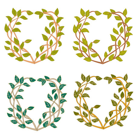 collection of floral wreaths with twigs and leaves for your designのイラスト素材