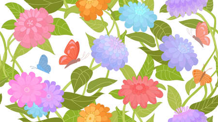 seamless texture with stylized colorful flowers and butterflies for your designのイラスト素材