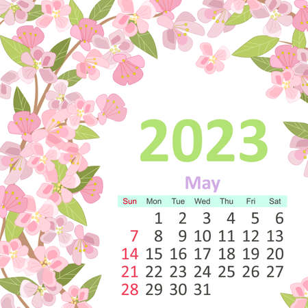 floral calendar 2023, may. cherry blossom frameのイラスト素材