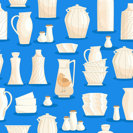 retro seamless texture with white utensilのイラスト素材