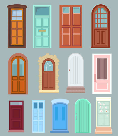 collection of front doors. set of colorful doorのイラスト素材