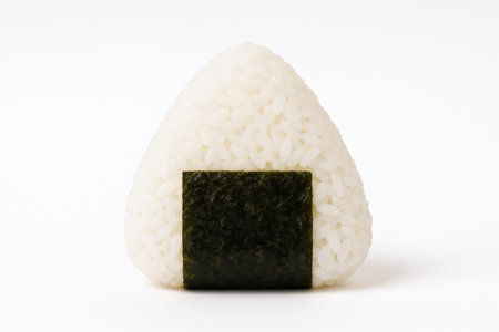 Onigiri with Nori on White Background. Timeless Japanese Rice Harmony, Artisan Minimal Bento Spirit, Signature Cultural Imageryの素材