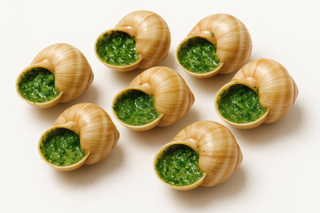 French Escargots Delight on White Background. Gourmet Cuisine, Food Photography, Stock Image, High Quality, Isolatedの素材