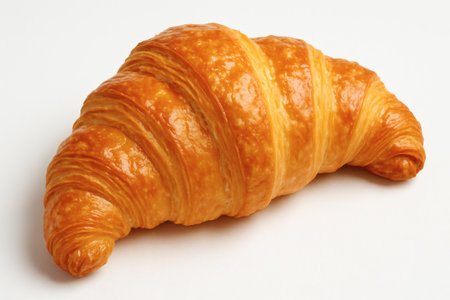 Golden Flaky Croissant on White Background. Bakery Pastry, Food Photography, Stock Image, High Quality, Isolatedの素材