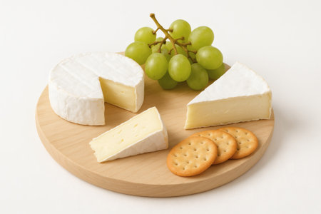 Elegant Cheese Platter on White Background. Gourmet Food, Stock Image, High Quality, Isolated, Cheese Selectionの素材