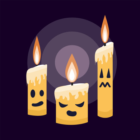 helloween day. three candles. Vector illustration for postcards, web, invitations, posters and announcements of the partyのイラスト素材