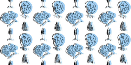 Winter Christmas background. Seamless Pattern with trees and pines with blue spots. vector illustration. Stylish design for packaging, paper boxes, covers, textiles, etc.のイラスト素材