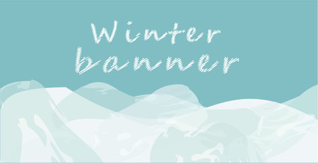 Winter web banner aquamarine and white with snowdrifts and area for text. vector illustration. Information board for web, print, pattern, cover, text frame, banner, postcard, post, social networks.のイラスト素材