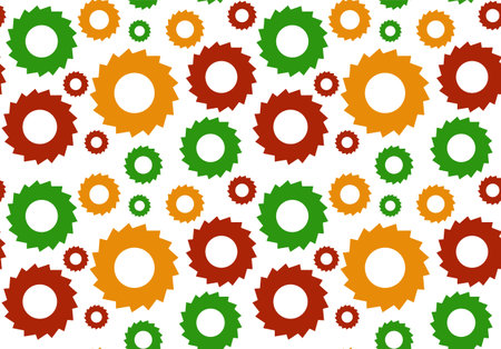 Geometric pattern seamless. Green, orange and red colors with circles, gears. Vector illustration.のイラスト素材