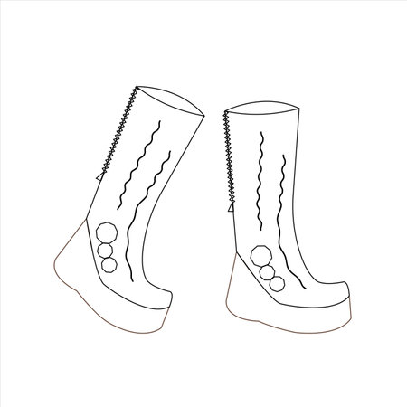 coloring page. Women high boots autumn winter. vector illustration. Elements for coloring, printing, design illustrations in the style of outlineのイラスト素材