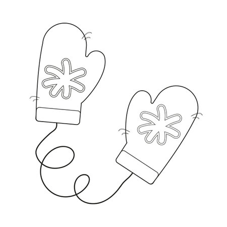Coloring page. Knitted mittens autumn winter. vector illustration. Elements for coloring, printing, design illustrations in the style of outlineのイラスト素材