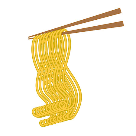 Asian food noodles with chopsticks raise noodles. Vector illustration for cover, menu, postcards, banner and social media postのイラスト素材