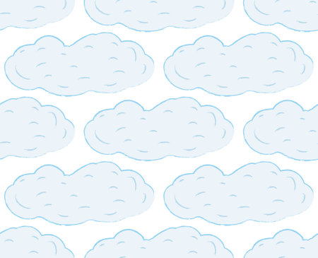 Seamless pattern with clouds. Vector illustration. Repeated clouds drawn by hand. Romantic print.の写真素材