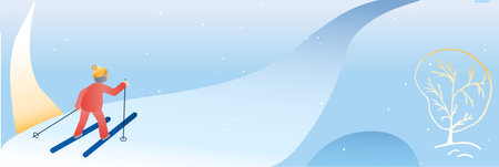 Elderly winter sport web banner template. Vector Illustration. Iandscape morning walk. Grandmotherのイラスト素材