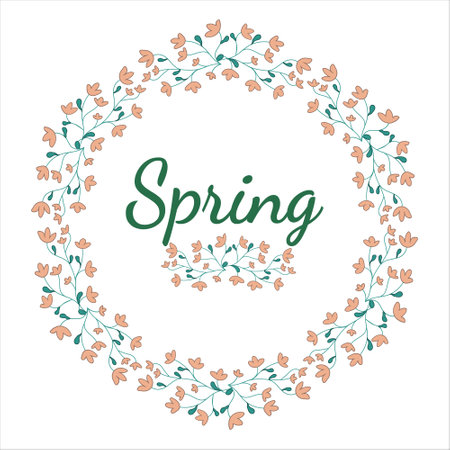 flowers wreath. spring flower. Doodle vector illustration. Template spring card. Design for card, bunner, cover, books, brochures, fabric, papers, notebook, fabric, scrapbooking.のイラスト素材
