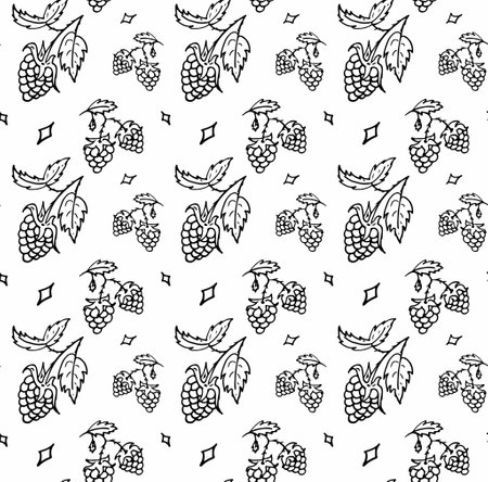 Seamless pattern raspberry, blackberry. Berry Black and white vector for fashion, textile, cover. Pattern for background, card, poster, coves, scrapbooking, textile, wrapping, banners, notebook.のイラスト素材