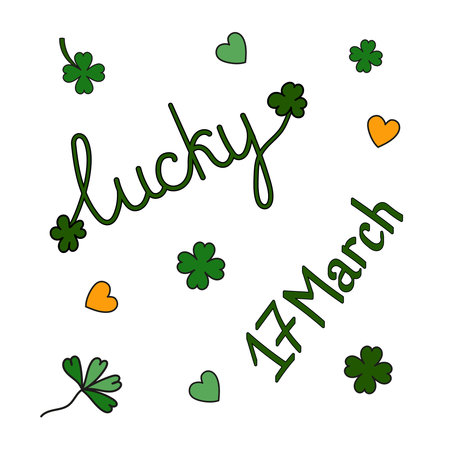 Patricks day inscription March 17 lucky vector isolated on white background Symbol Doodle Irish signのイラスト素材