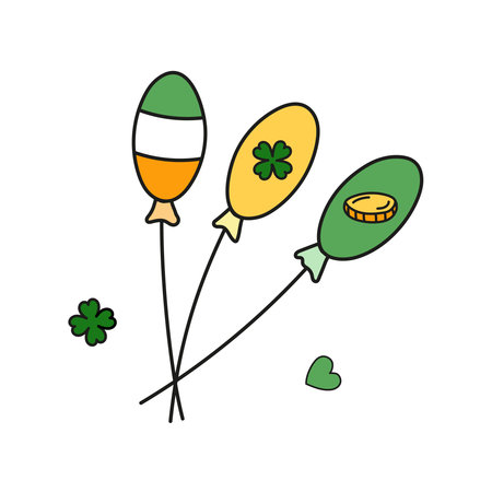 Patricks day balloons vector illustration isolated on white background. Symbol Doodle Irish sign.のイラスト素材