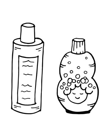 Coloring Page shampoo, soap, shower gel. Vector Educational worksheet. Vector image. Paint game.のイラスト素材