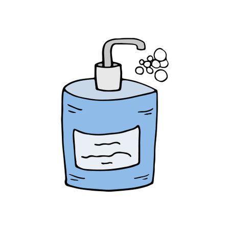 Liquid soap in bottle with dispenser. Vector illustration of item for washing. Hygiene element.のイラスト素材