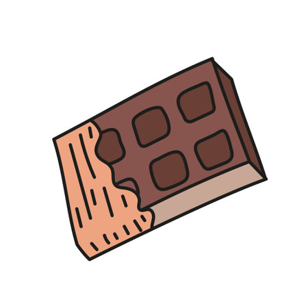 Chocolate bar isolated vector illustration in doodle style. Concept sweets shop, cafe, sweet snack. Hand drawn illustration for sticker pack, cover, postcards, print, social media, icon, scrapbooking.のイラスト素材