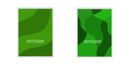 Geometric waves cover in green for notebook, albums, backdrops. Vector templates with waves pattern. Graphic Designe frame for cover, back, poster, card, flyer, banner, brochure, notepad, sketchbook.のイラスト素材
