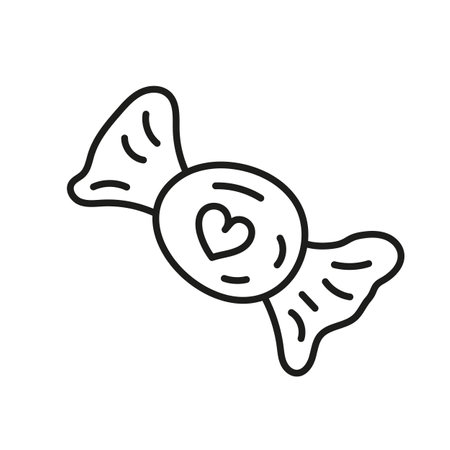 Isolated doodle candy in wrapper black and white. Outline vector illustration Icon sweets concept.のイラスト素材