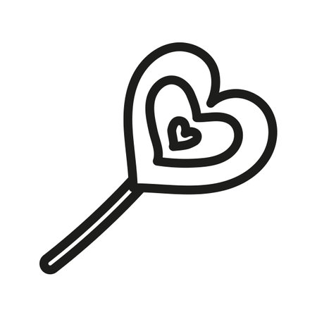 Sweets candies, heart lollipop Isolated doodle. Outline vector illustration. Icon concept. Element for cover, simple linear icon, postcards, print, social media, web, coloring.のイラスト素材
