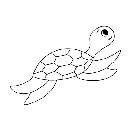 Isolated doodle Sea turtle black and white. Outline vector illustration ocean dweller. Simple elements for icon, cover, print, poster, card, web element, card for children.のイラスト素材