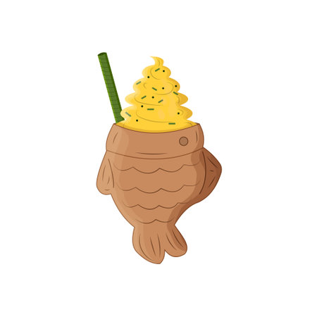 Asian sweets isolated dessert. Japanese cookies fish with stuffing. Vector illustration.のイラスト素材