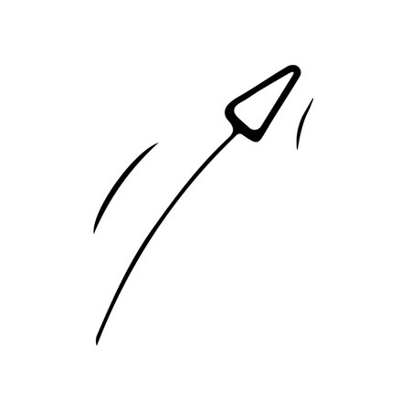 Vector black arrow doodle style isolated icon on white background. Hand drawn pointer design element. navigation sign. Layout brush arrow.のイラスト素材