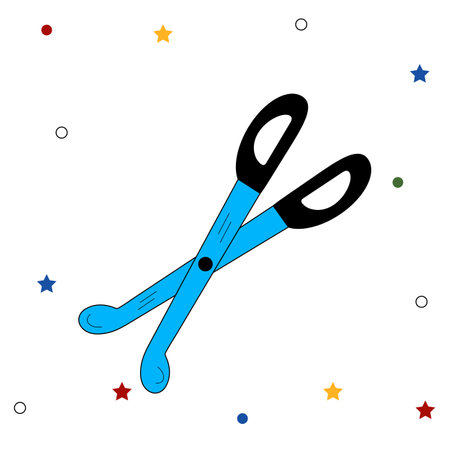 Vector scissors doodle isolated on white. Modern school illustration with black outline. Traditional school Design element for card, banner, sticker, cover, postcard, icon, poster, web.のイラスト素材