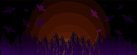 Vector Halloween background horizontal banner with ghost, spider, spider web. Advertising copy space. Happy Halloween day spooky Art template. Elements for web, cover, landing page. Horror person.のイラスト素材