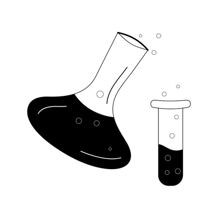Isolated doodle chemical flasks with bubbles black and white. Outline vector Icon school supplies. Back to school Design element for banner, sticker, cover, postcard, icon, poster, webのイラスト素材