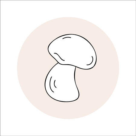 Mushroom line icon black outline in circle. Vector illustration isolated boletus in doodle style. Design element for theme forest mushrooms, menu, forest, ingredients, recipes, organic products, etc.のイラスト素材