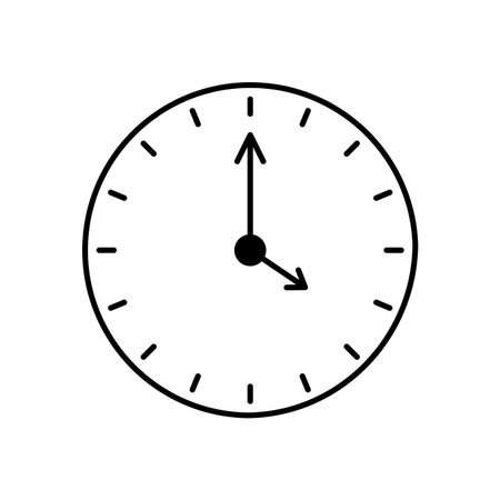 Vector clock, black and white icon chimes. Isolated doodle, flat illustration. Theme of time and New Years dial. It is 5 minutes to midnight. Drawing element for sticker, postcards, social media, iconのイラスト素材