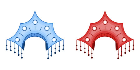 Kokoshnik blue and red color. Traditional head decoration. festive headdress. Vector isolated design element.のイラスト素材