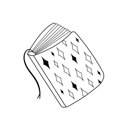 Book with cover and bookmark. Black line icon Isolated vector illustration theme magic, book, alchemy, recipe, ancient literature.のイラスト素材