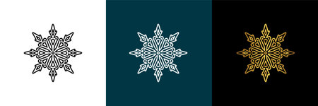 Symmetrical circular graphic for logotype, snowflake. Vector circular pattern. Color black, white, gold. Isolated design element for themes abstract geometrical modern decoration round logo template.のイラスト素材