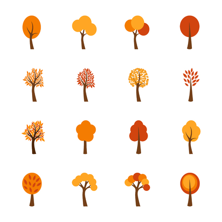 Set of autumn trees, vector illustrationのイラスト素材