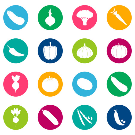 Set of vegetable icons on color background, illustrationのイラスト素材