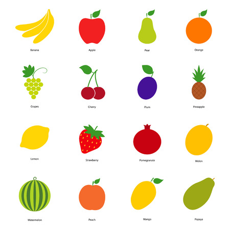 Set of color fruit icons and berry icons, illustrationのイラスト素材