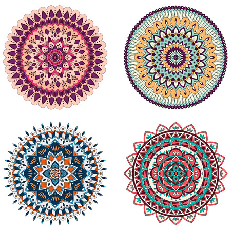 Set of color floral mandalas, vector illustrationのイラスト素材