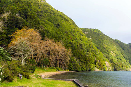 Lake on island Sao Miguel, the Azores, Portugalの写真素材