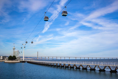 The cable cars in Park of Nations, Lisbon, Portugal - December 8, 2016