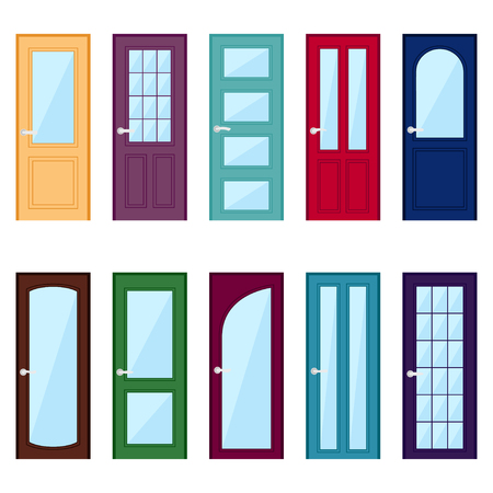 Set of color door icons, vector illustrationのイラスト素材