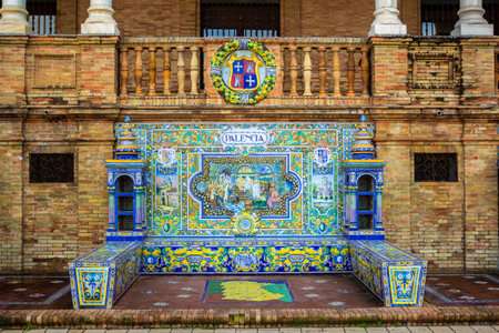 Ceramic bench in Plaza de Espana in Seville, Spainのeditorial素材